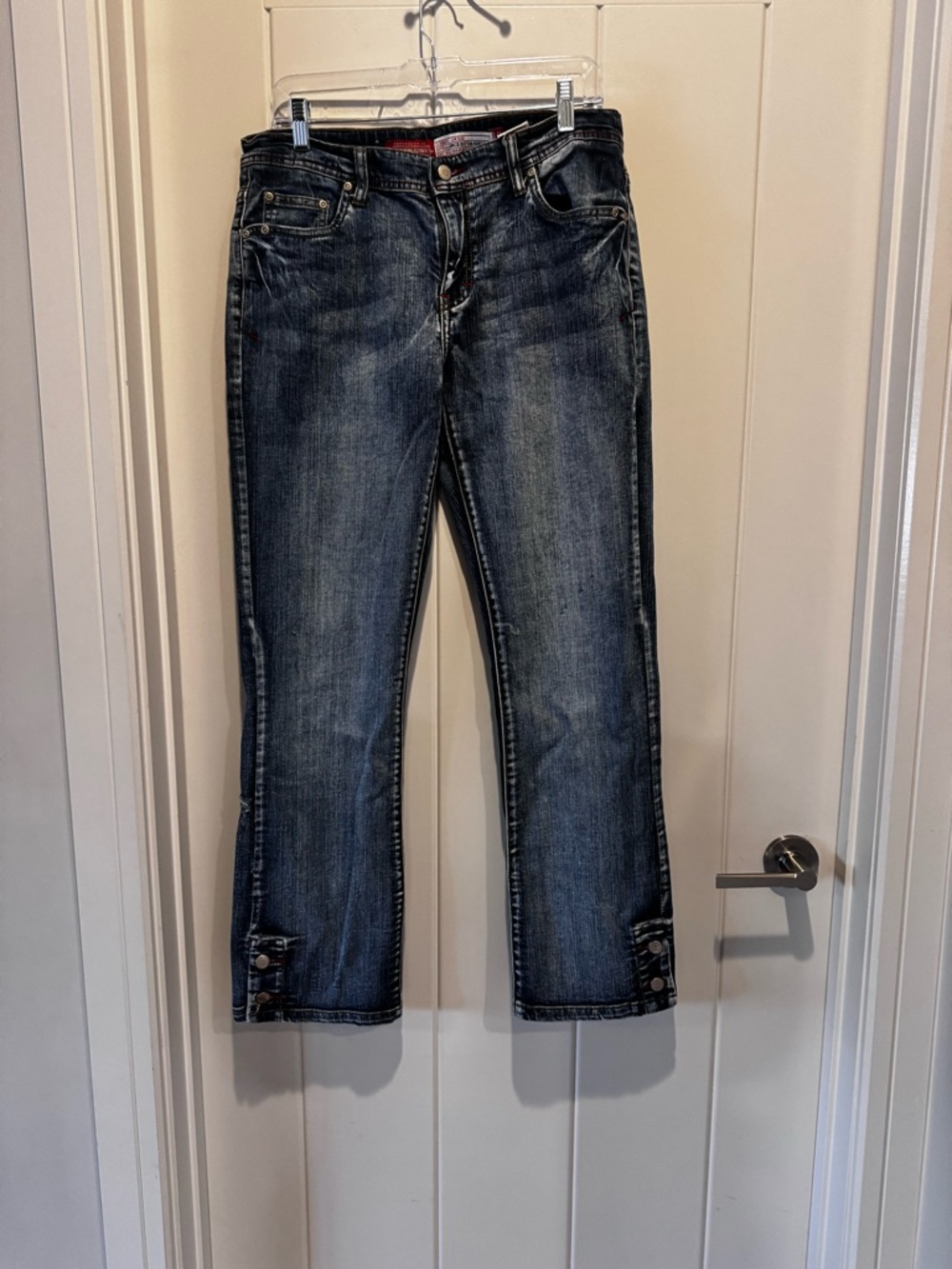 Boot-Cut Dark Wash Women's Jeans with Hem Button Detail